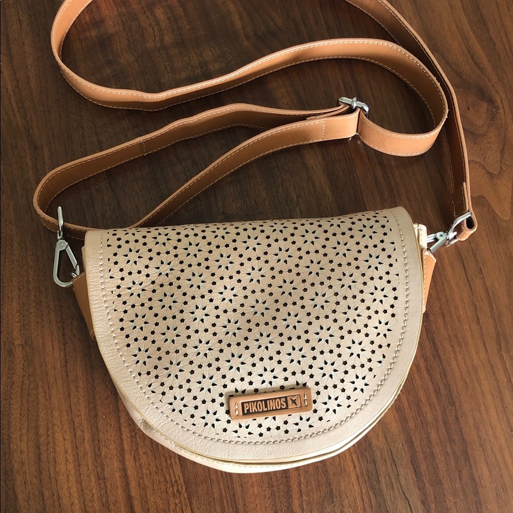 Pikolinos Tan Laser-cut Leather Saddle Bag Crossbody
